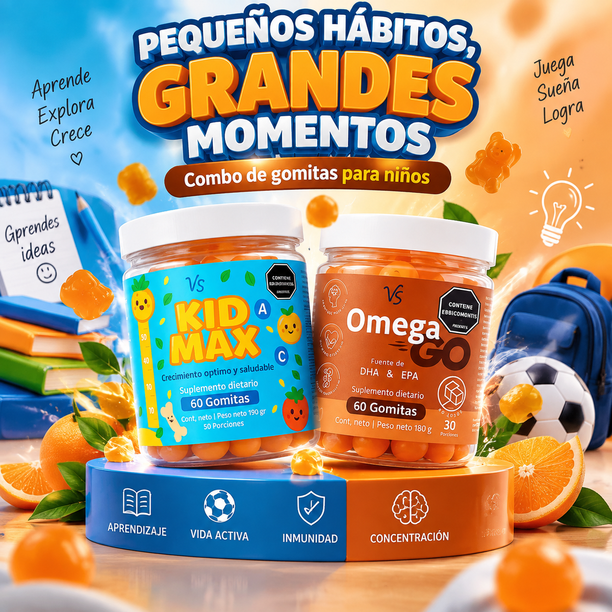 Combo Kid max + Omega go Crecimiento y Nutrición 🍓