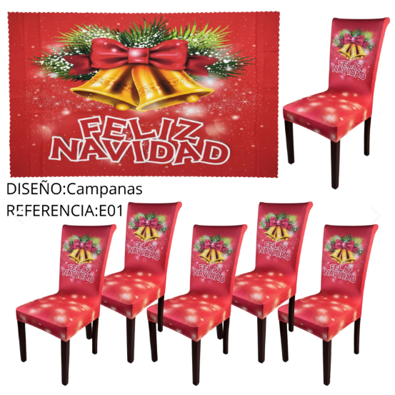 ROPA DE COMEDOR NAVIDEÑO (MANTEL + 6 FORROS)
