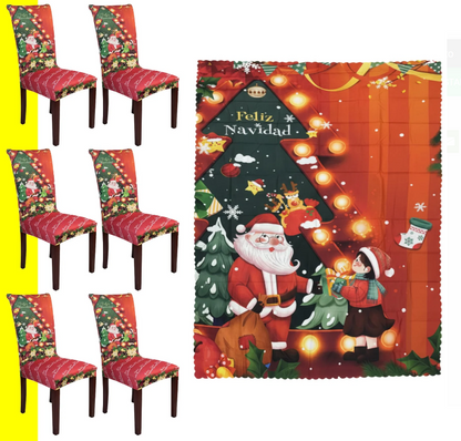 ROPA DE COMEDOR NAVIDEÑO (MANTEL + 6 FORROS)