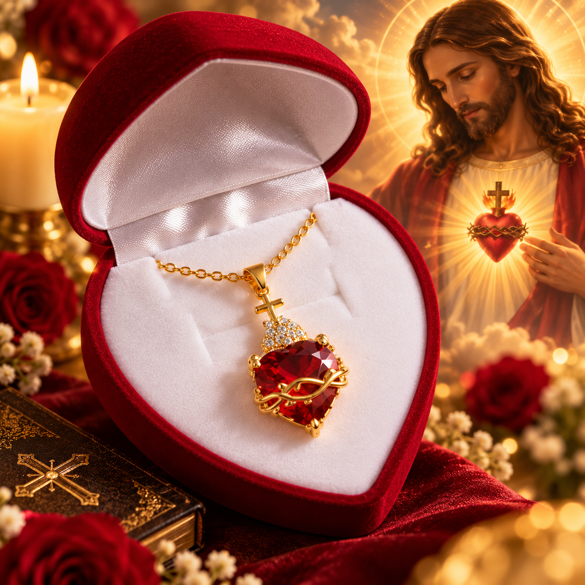 Collar Sagrado Corazón + Caja Corazón