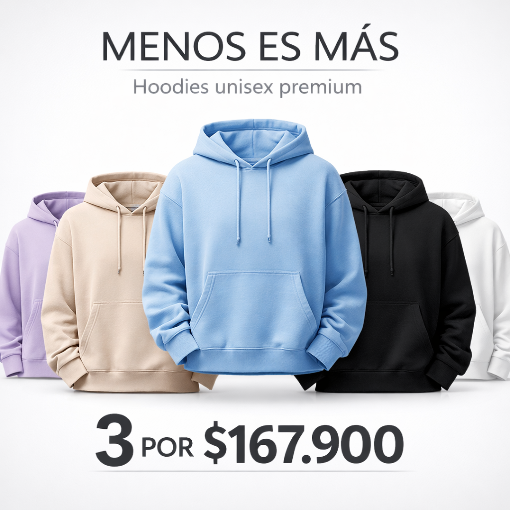Hoodie Unisex Pack x3 (Al final del pedido anotar los colores Y tallas)