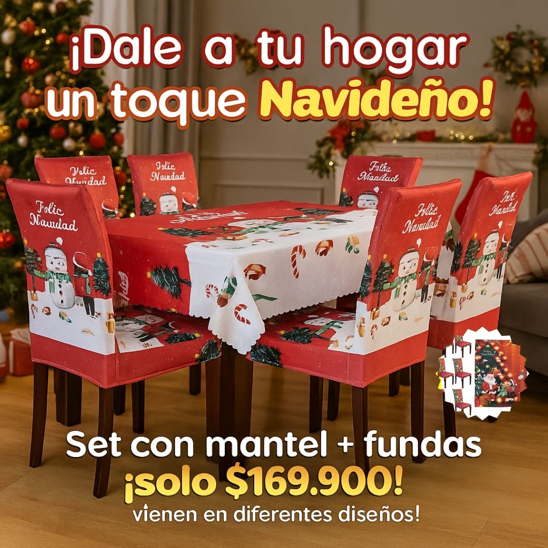 ROPA DE COMEDOR NAVIDEÑO (MANTEL + 6 FORROS)